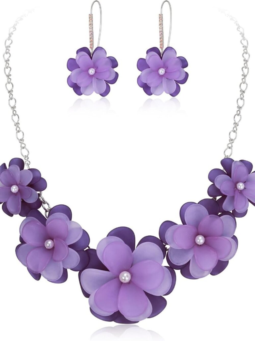 Boho Floral Statement Necklace & Earrings Set - Summer Beach Jewelry for Women